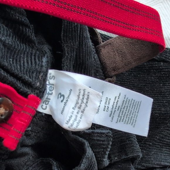 carter's black cotton corduroy suspenders pants 3 months baby boy - Picture 2 of 7